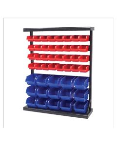 METAL STORAGE RACK W/PLASTIC STORAGE BINS