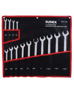 SUN9915A image(0) - 14 Pc. SAE Full Polish V-Groove Combi Wrench Set