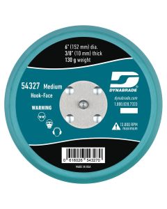 DYB54327 image(0) - Dynabrade 6" Hook-Face Short Nap 3/8" Thick Urethane Medium Density 5/16"-24 Male Thread Non-Vacuum Disc Pad, Orange