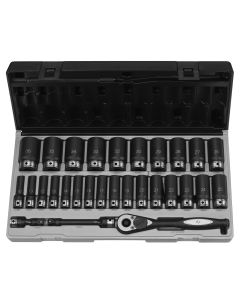 GRE82629MD image(0) - 1/2" Dr. 29pc Metric Deep Duo-Socket Set - 6 Pt.