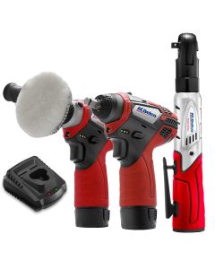 ACDARW1208-K12 image(0) - ACDelco G12 Series 12V Cordless Li-ion 3" Mini Polisher, 3/8" Impact & Ratchet Wrench Combo Tool Kit with 2 Batteries