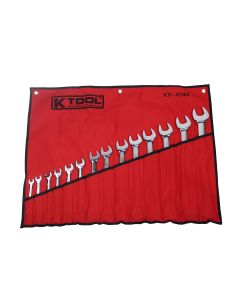 KTI41304 image(0) - K Tool International Wrench Set 14 Piece Hi Polish with Bag