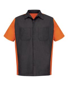 Men's Short Sleeve Two-Tone Crew Shirt Charcoal/Orange, Large