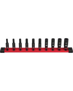 MLW49-66-7001 image(0) - Milwaukee Tool 10PC SHOCKWAVE Impact Duty SAE Deep 6 Point Socket Set