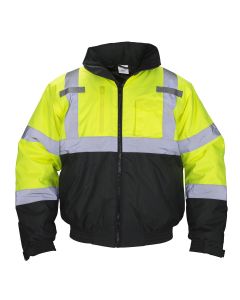 SAS690-1511 image(0) - Class-3 Hooded Reflective Yellow Bomber Jacket, Size