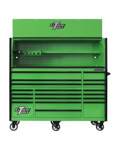 EXTRX723020HRGK image(0) - RX Series 72"W x 30"D Pro Hutch & 19 Drawer Roller Cabinet Combo; Green w Black Drawer Pulls