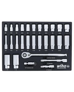 Set Includes - 11 Standard Sockets 3/8” - 1” | 13 Deep Sockets 3/8” - 1-1/8” | 1/2” Dr. Ratchet 72 Tooth | 1/2” Dr. Extension Bars 3”, 6” | 1/2” Dr. Universal Joint