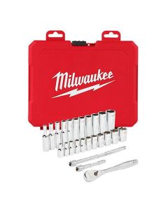 MLW48-22-9404 image(0) - Milwaukee Tool 1/4" Drive 26pc Ratchet & Socket Set - SAE